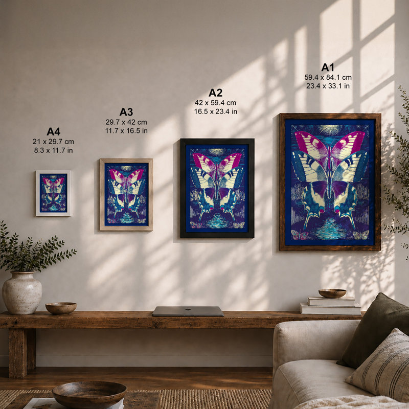 Celestial Butterfly Modern - Print, A3 - 42.0 x 29.7 cm, Black
