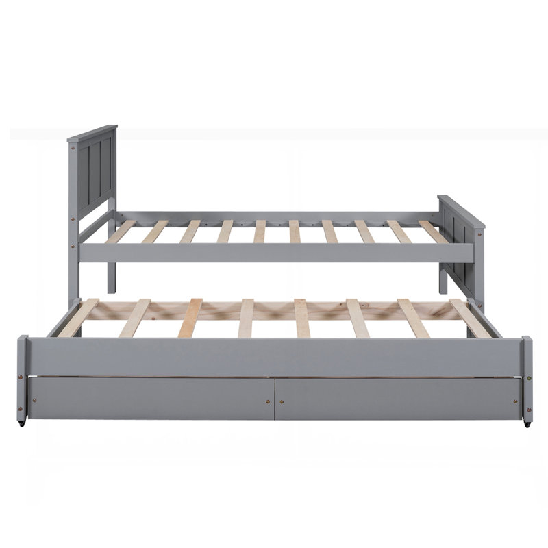 Lit plateforme avec lit gigogne et tiroirs, gris