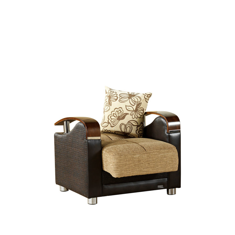 Fauteuil Damantnik Fulya brun, Tissu chenille beige