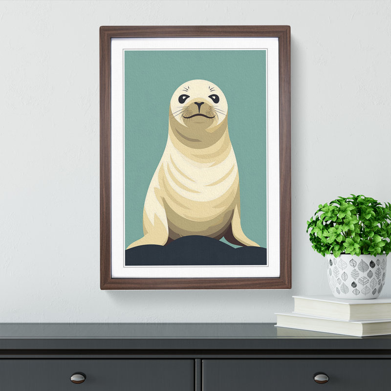 Seal Minimalism - Single Picture Frame Print on Wood, 34cm H x 25cm W x 2cm D, Walnut