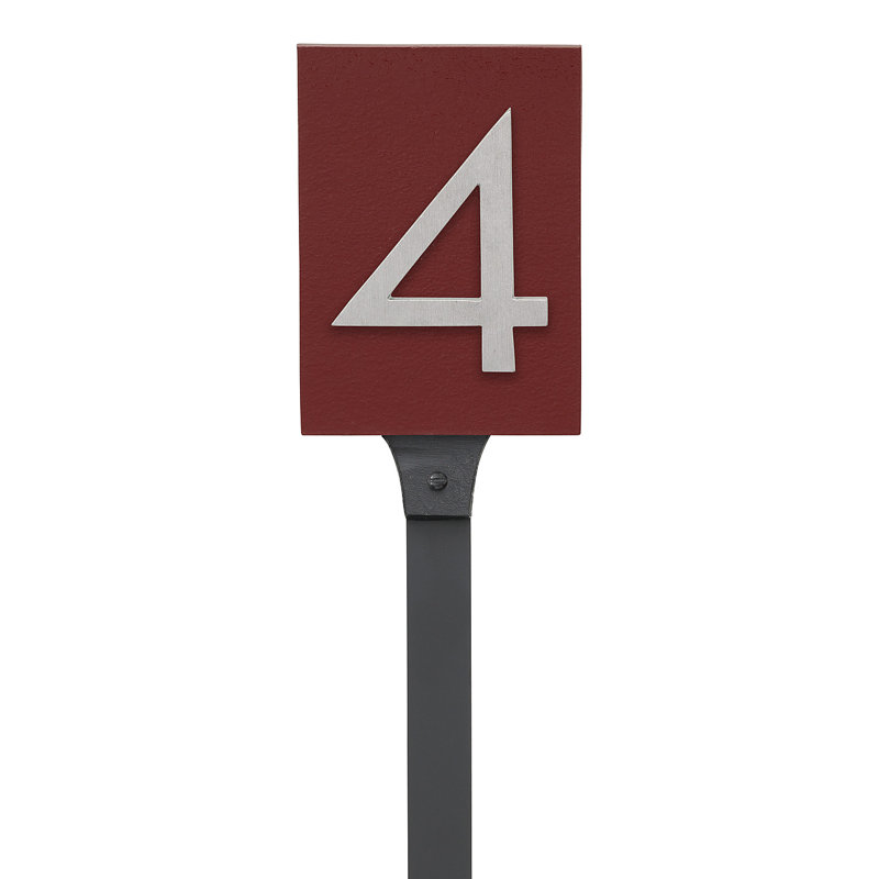 Enseigne d’adresse flottante sur 1 ligne, Rouge brique, Aluminium brossé, Oui