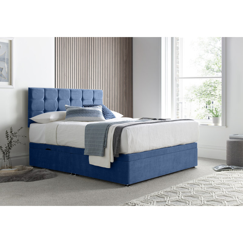 Cube Naple Divan Side Lift with 24" Headboard on Struts, Blue, Double (4'6)
