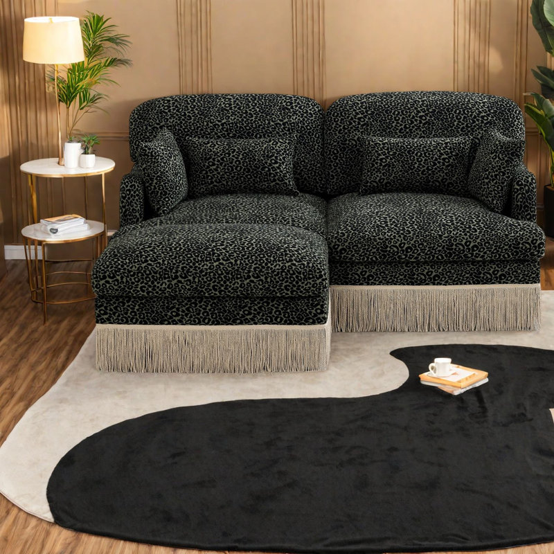 Canapé-lit modulaire profond à assise profonde et repose-pieds en chenille pour salon moderne