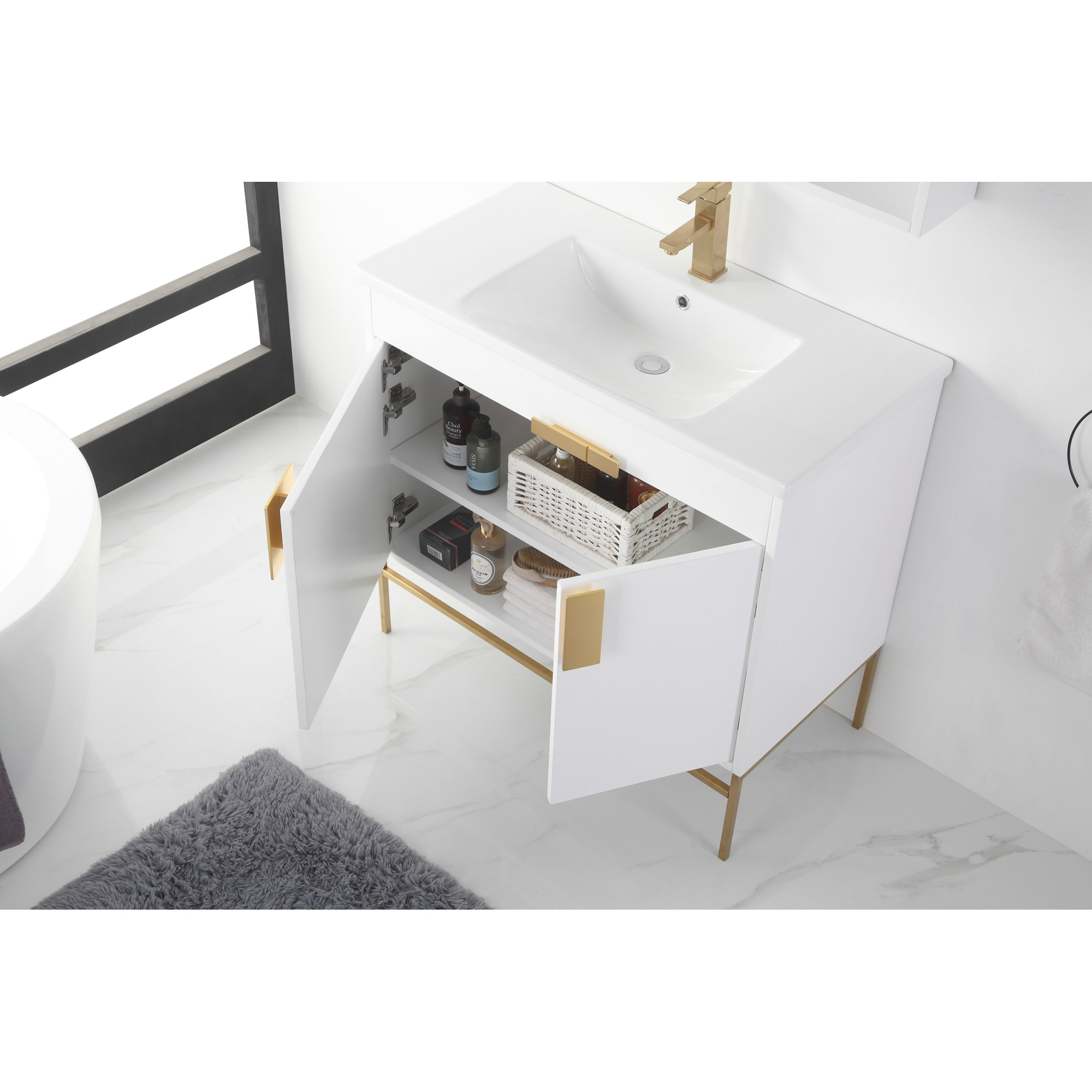 Maisie 36'' Single Bathroom Vanity, Satin Brass, White