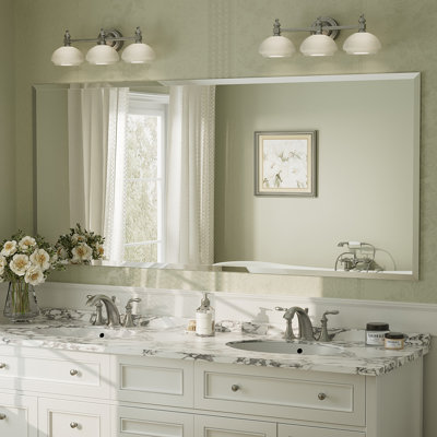 Miroir mural de salle de bain sans cadre à  bords biseautés en verre trempé, à  fixation par rainure française