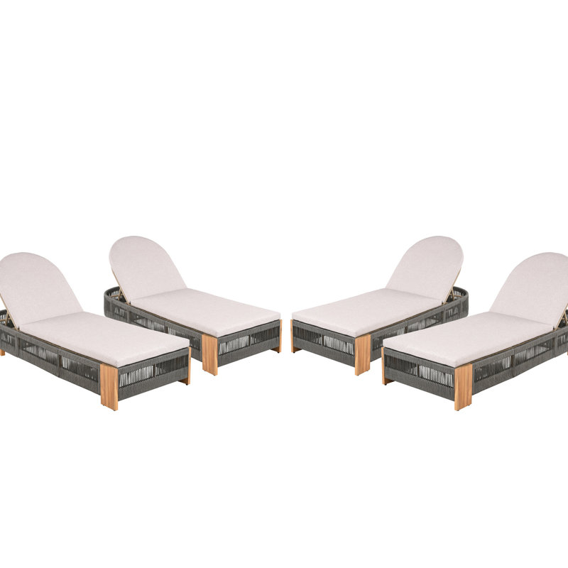 Méridienne de patio pour l'extérieur en bois de 4 po pour le jardin de la piscine, fer naturel et corde grise, intempéries, inclinable 4