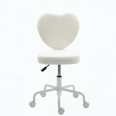 White Heart-Shaped Linen Office Chair with Adjustable Height