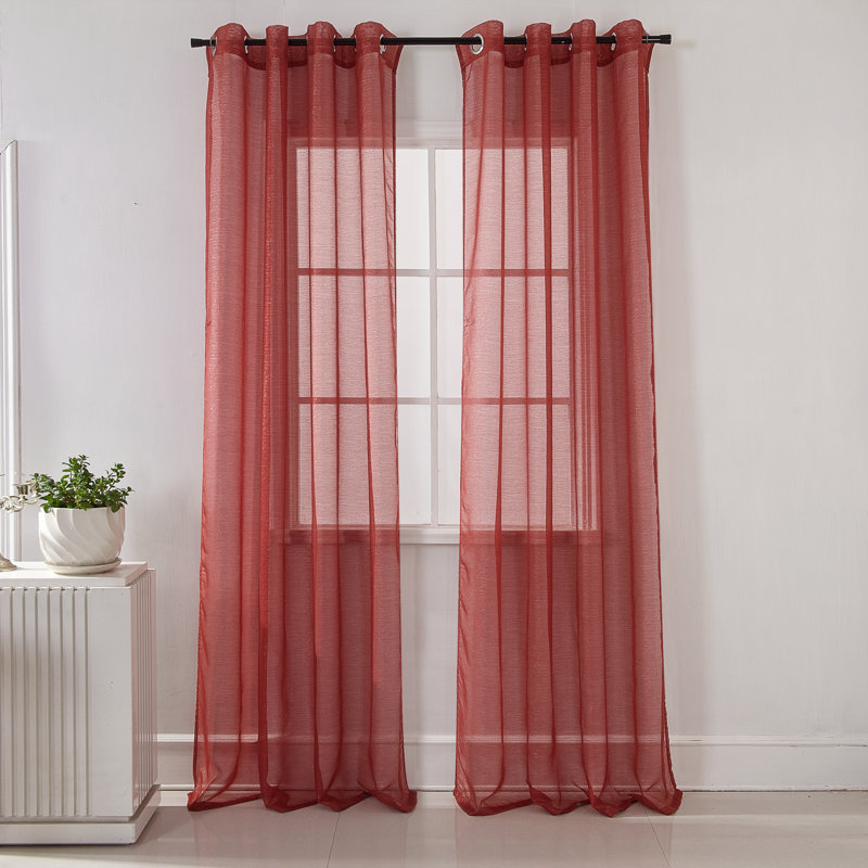 Agathla Sheer Grommet Single Window Curtain Panel, Red, 54" W x 90" L