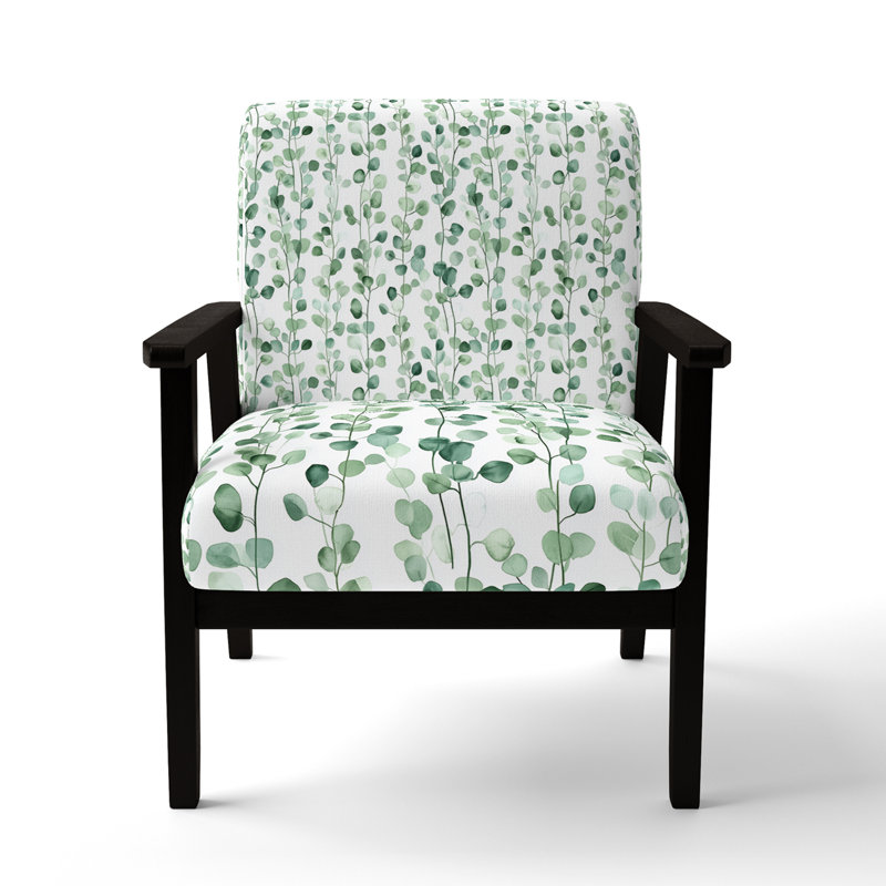 Chaise d'appoint rayée - Fauteuil vert et blanc avec lignes vert eucalyptus, Accoudoirs carrés noirs