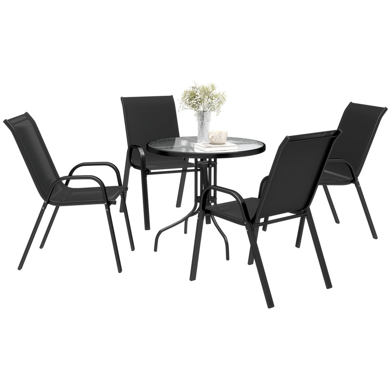 Outsunny 5 Pieces Garden Dining Set 4 Seater Garden Furniture, Black/Clear/Black