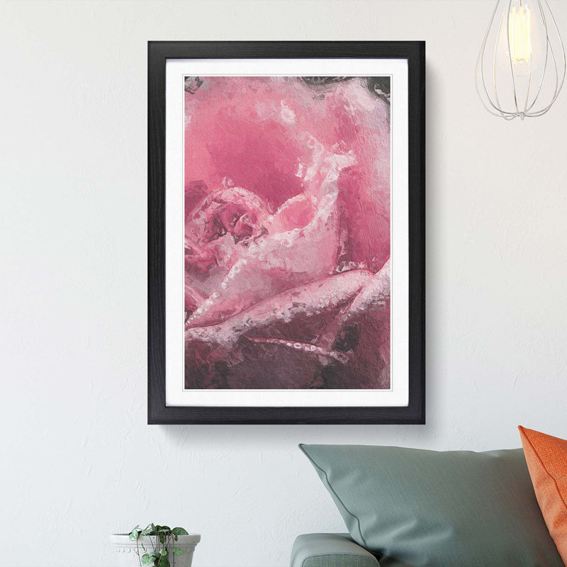 Petals of a Pink Rose in Abstract - Picture Frame Painting Print, 65cm H x 48cm W x 2cm D, Black Framed