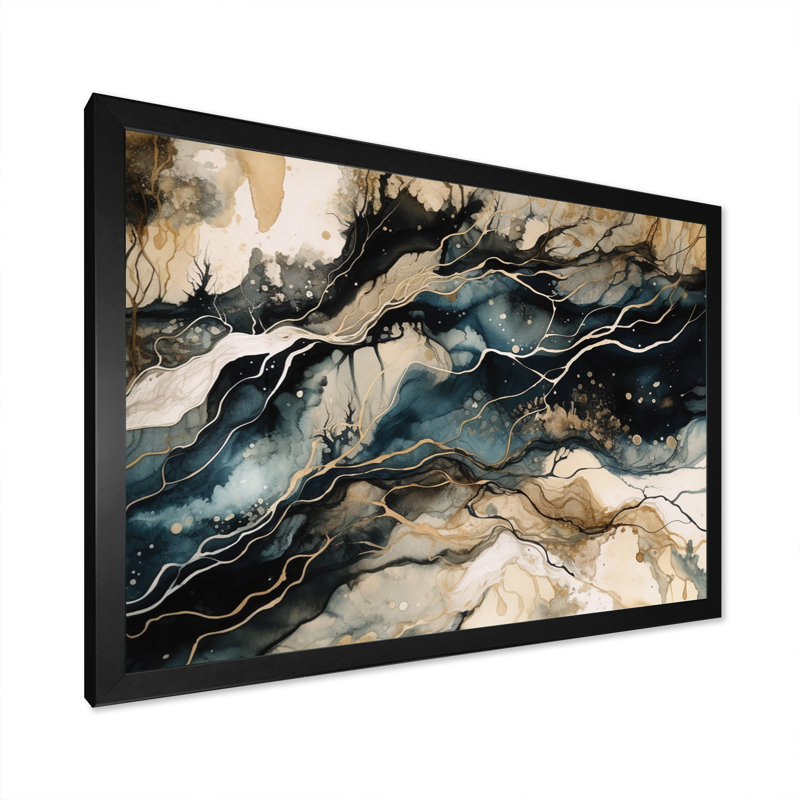 «Blue Beige Marbré Dreamscape III», reproduction sur toile, Cadre photo noir, H 12 po x l 20 po x P 1 po