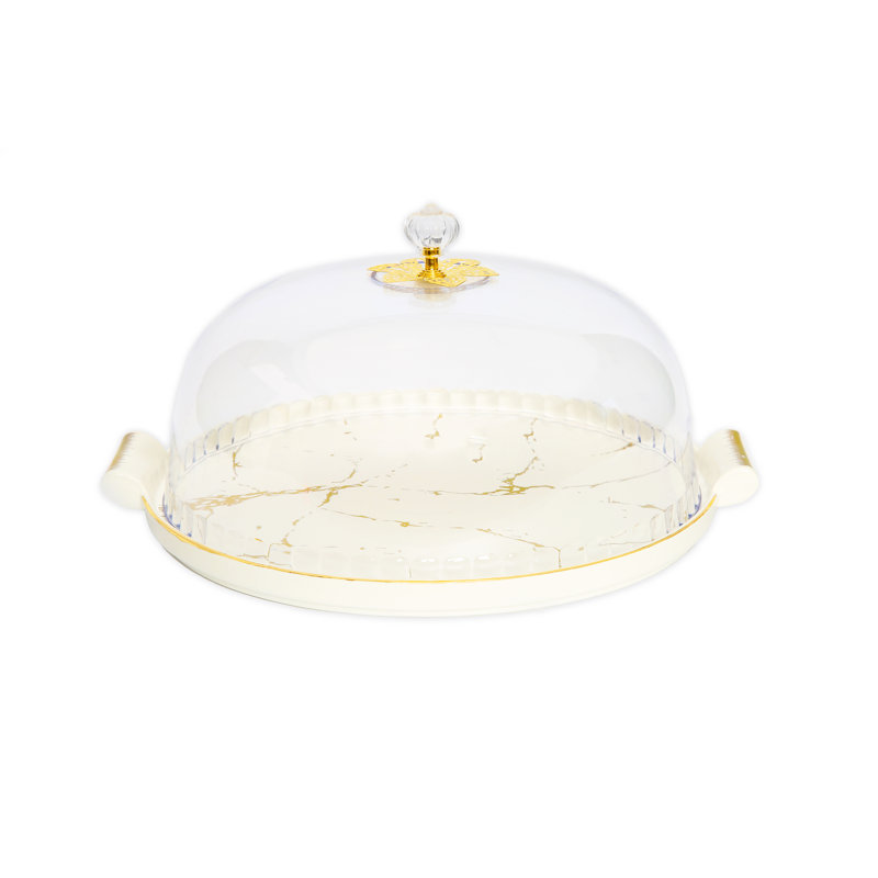Jahmela 11" White Porcelain Cake Dome with Gold Design