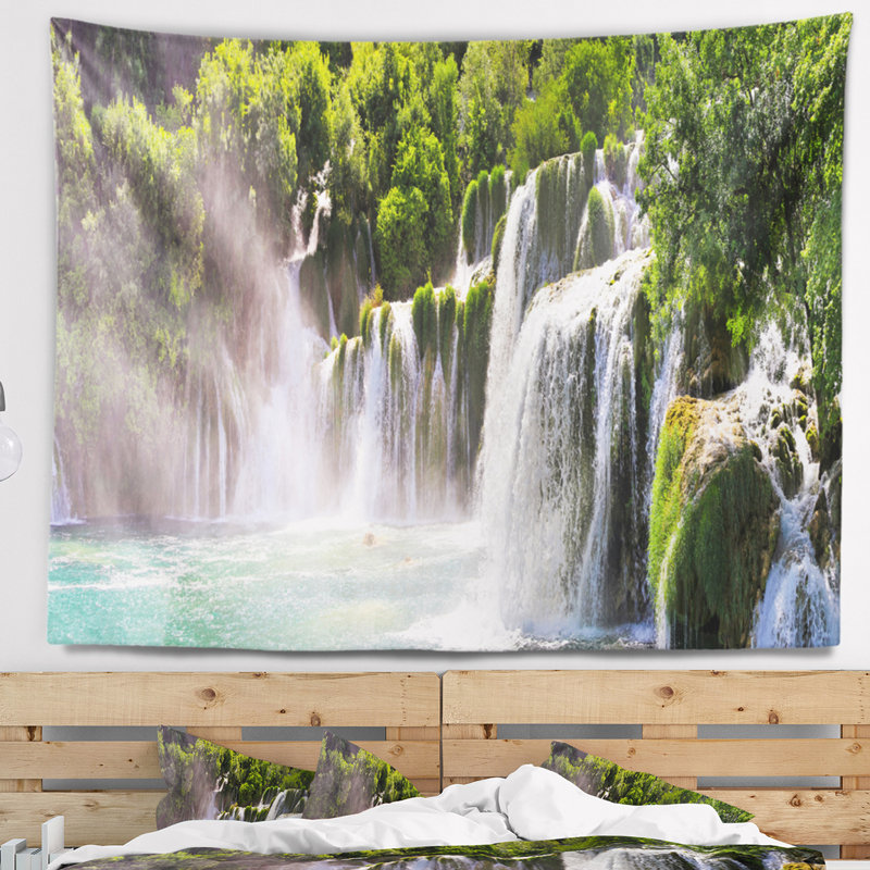 Tapisserie de paysage de cascade de krka abstraite, H 32 po x l 39 po