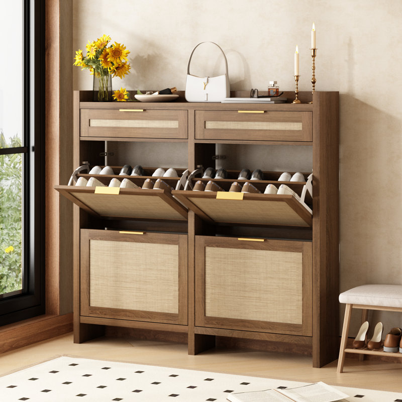 Ciauna 24 Pair Shoe Storage Cabinet with 4 Flip Drawers, Brown