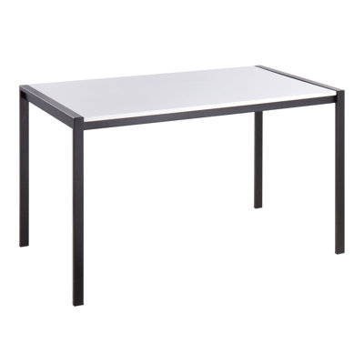 Table de salle à manger contemporaine en métal noir avec plateau en bois blanc