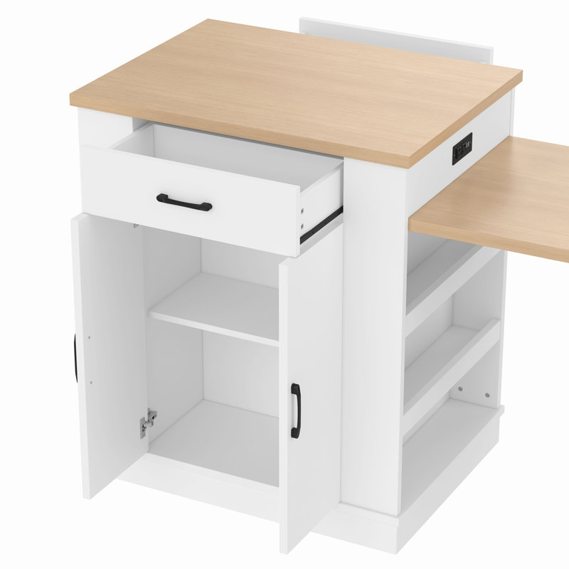 Îlot de cuisine 80,7 po avec table extensible, table de salle à manger avec tiroirs et armoire à double porte