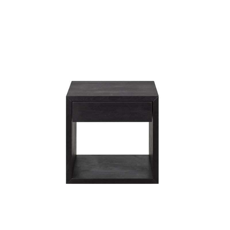 Daviaun - Table de chevet flottante noire avec tiroir | Table de chevet en bois massif véritable