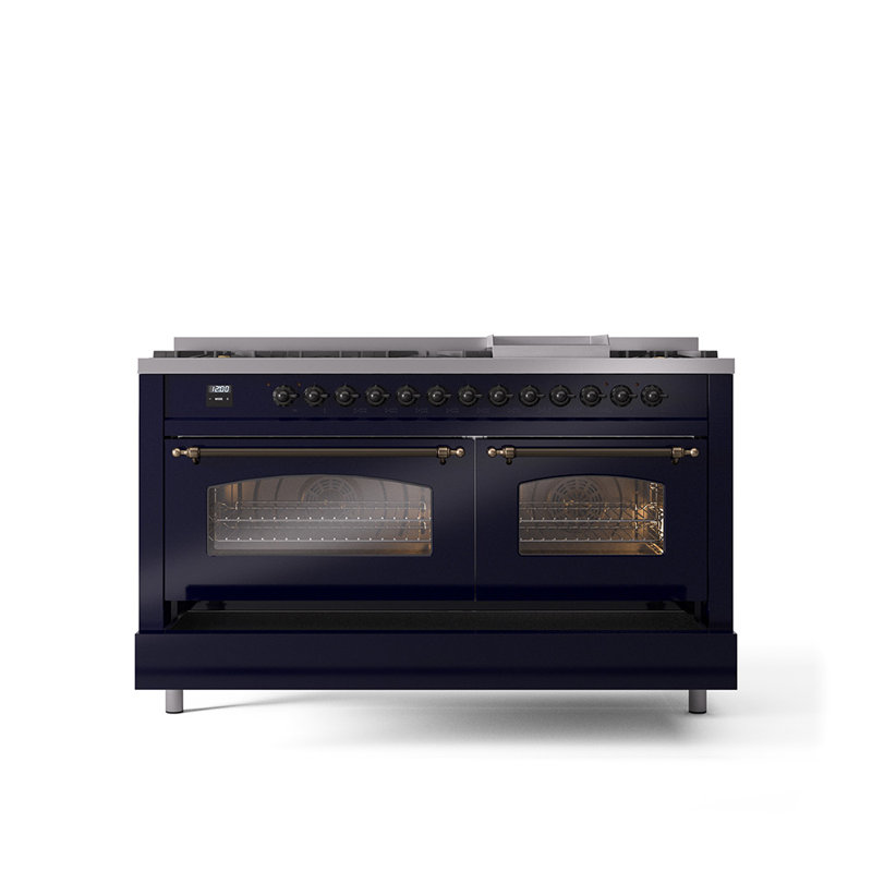 ILVE Nostalgie II 60 Dual Fuel Range, 9 Burners, Griddle, Antique White/Chrome, Natural Gas