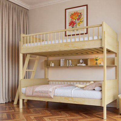 Wooden Bunk Bed With 3 Storage Shelves And Interchangeable Ladder