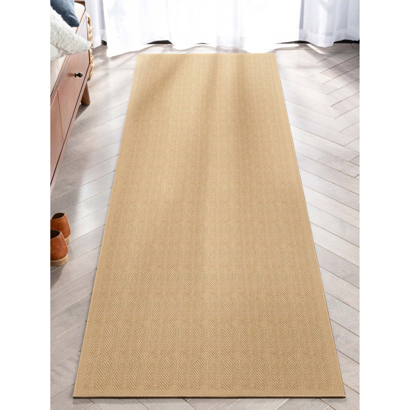 Faux-Jute Boerboel Geometric Herringbone Flat-Weave Beige Area Rug, Runner 2'3" x 7'3"