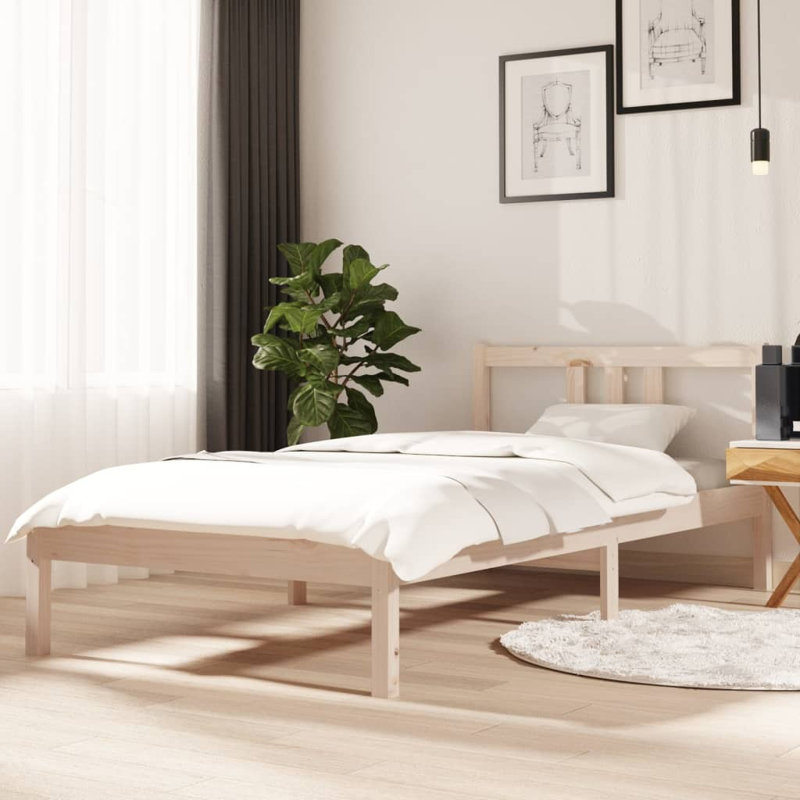 Bed Frame Solid Wood, natural, 90 x 190 cm