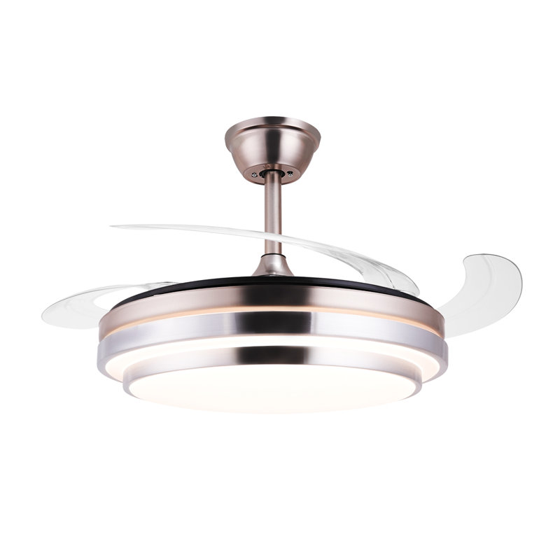 Ventilateur de plafond 47 pouces invisibles 3 lumières à pales rétractables télécommandées Fandelier pour salon, salle à manger, ventilateur réversible, lumières intérieures
