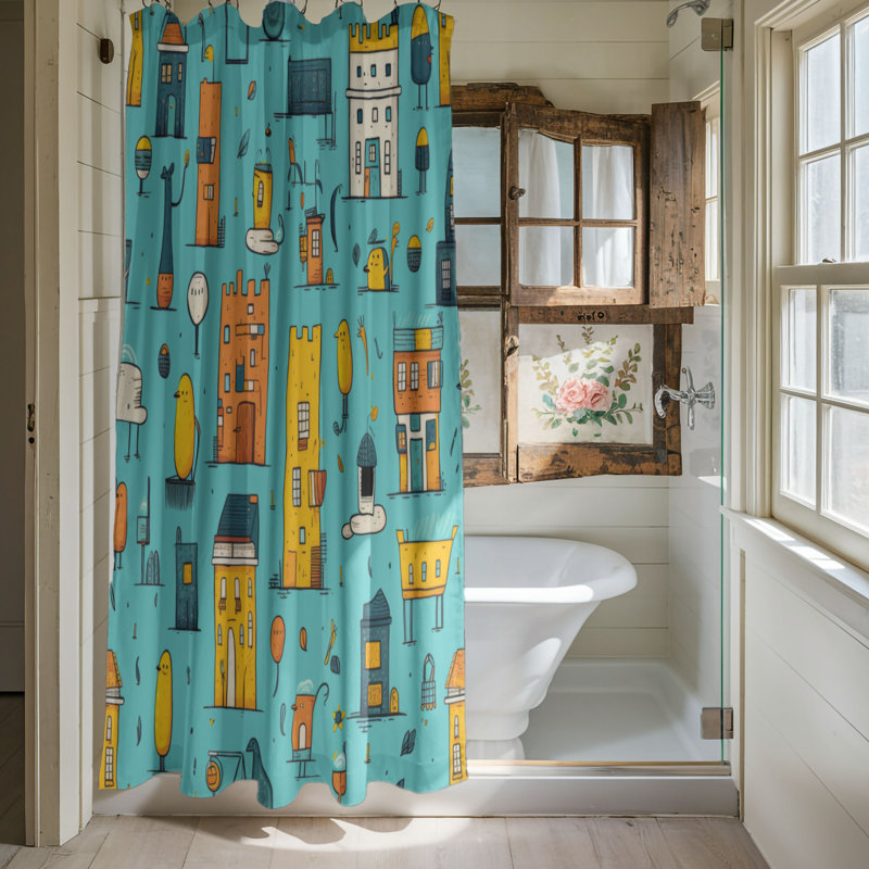 Rideau de douche Playful Town - Premium, H 74 po x l 71 po