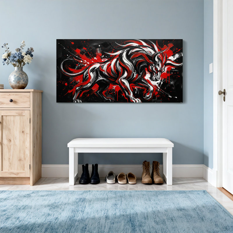 Reproduction d'art sur toile, animaux, rouge, noir, dragon blanc, H 16 po x l 32 po