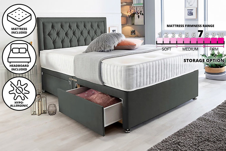 Alger Upholstered Bed with Mattress, Double (4'6)