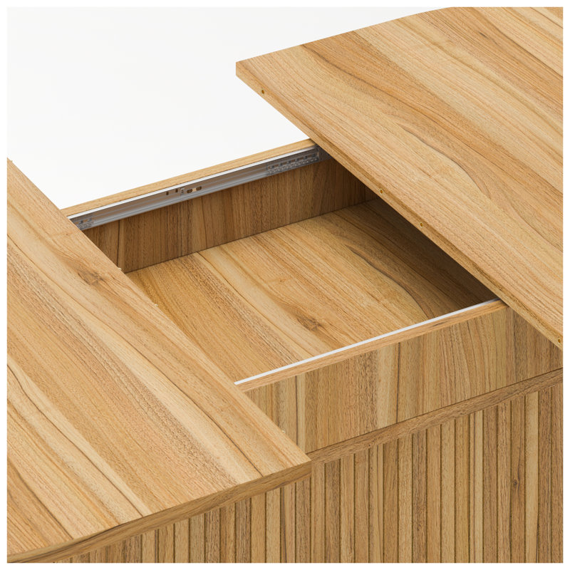 Table de salle à manger extensible ovale avec piédestal rayé - Table de cuisine moderne en bois naturel pour 4 à 6 personnes