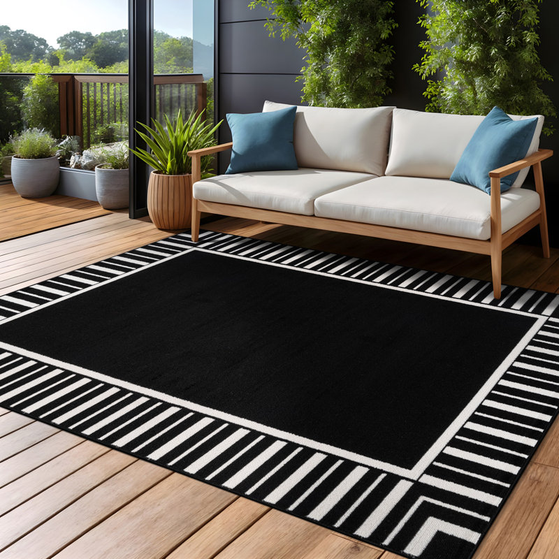 Tapis géométrique intérieur / extérieur, Black, Rectangle 6' x 9'