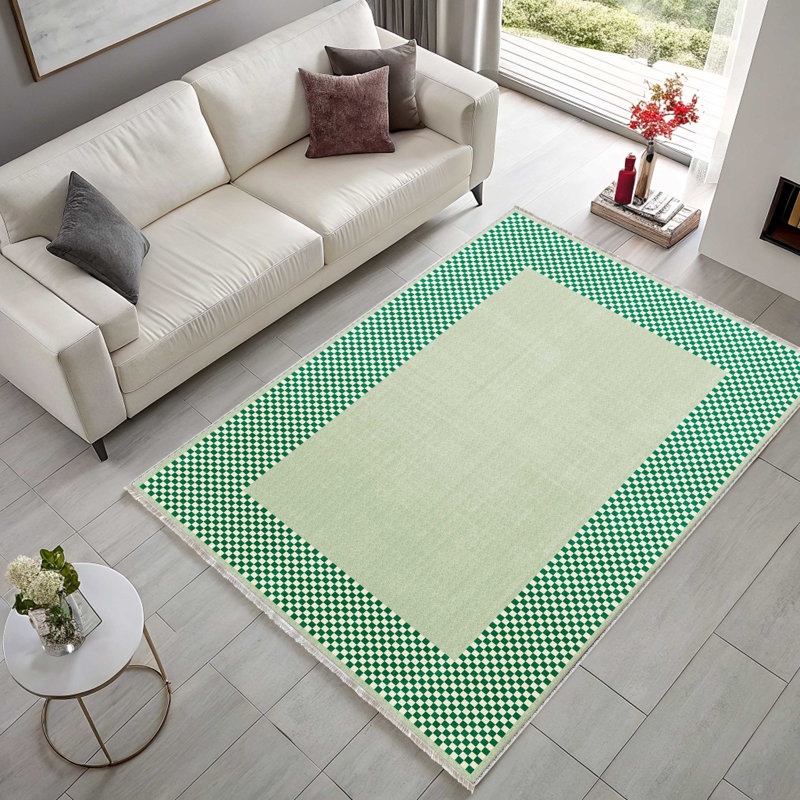 Tapis de couloir de cuisine moderne en chenille vert avec tapis antidérapant lavable, Tapis de couloir 2 pi 8 po x 11 pi 6 po