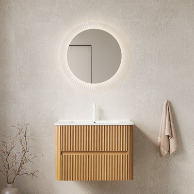 Meuble-lavabo de salle de bain mural avec lavabo, 2 tiroirs flottants