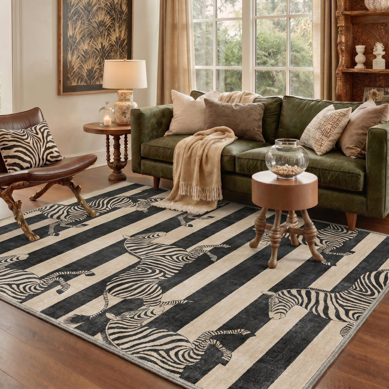 Tapis à motif zébré Bungalow Rose Safari, Rectangle 9 pi x 12 pi