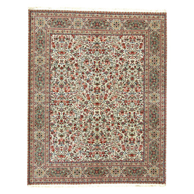 Tapis ivoire et vert noué à la main de haute qualité