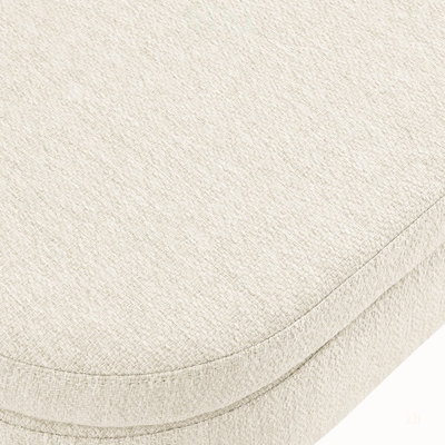 Banc ottoman de rangement ovale avec pieds en bois d'hévéa, tissu beige, solution d'assise et de rangement polyvalente pour n'importe quelle pièce