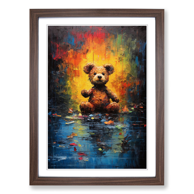 Teddy Bear Action Painting No.2 - Framed Print, Walnut, 64cm H x 46cm W x 2cm D