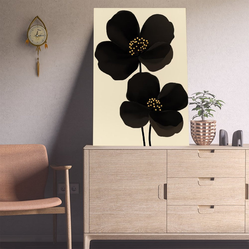 Reproduction d'art sur toile, fleurs noires avec centre doré, affiche rétro, 24x36in