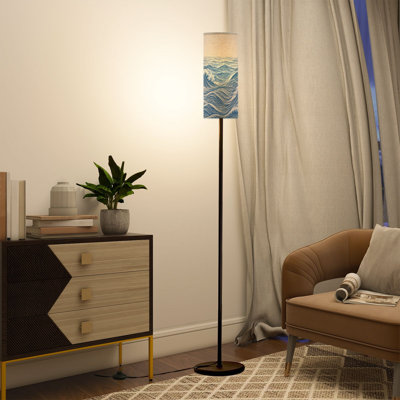 Modern Tall Floor Lamp with Remote Control Dimmable LED, Adjustable Lampshade Elegant Blue Ocean for Living Room Bedroom Office