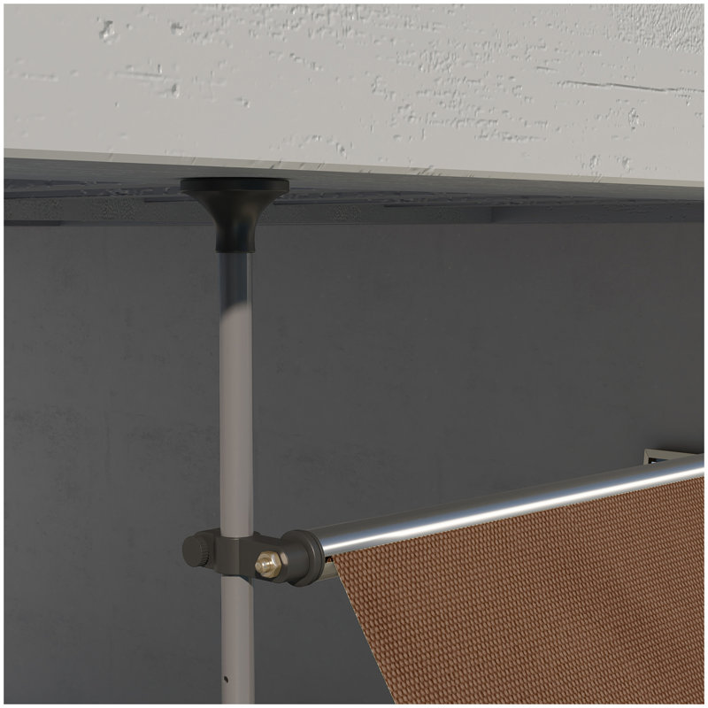 Outsunny Manual Retractable Awning, 118" Non-Screw Freestanding Patio Sun Shade Shelter with Support Pole Stand and UV Resistant Fabric, for Window, Door, Porch, Deck, Coffee
