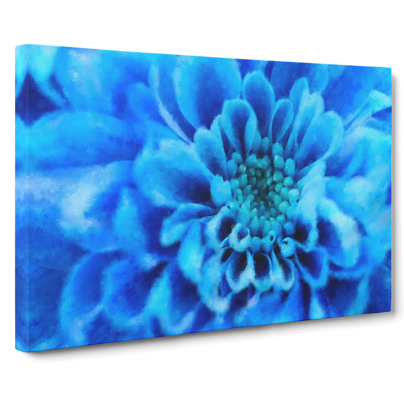 Blue Dahlia Flower Painting - Wrapped Canvas, 50cm H x 76cm W x 3cm D