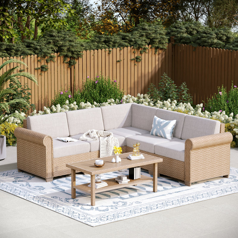 Rattan 5 - Person Seating Group with Cushions