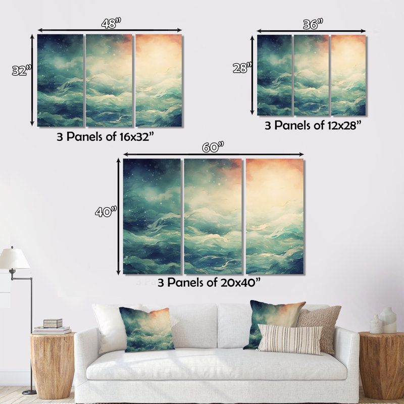 Toile océan, art dramatique, coucher de soleil - Rasmussen, H 32 po x l 48 po x P 1 po