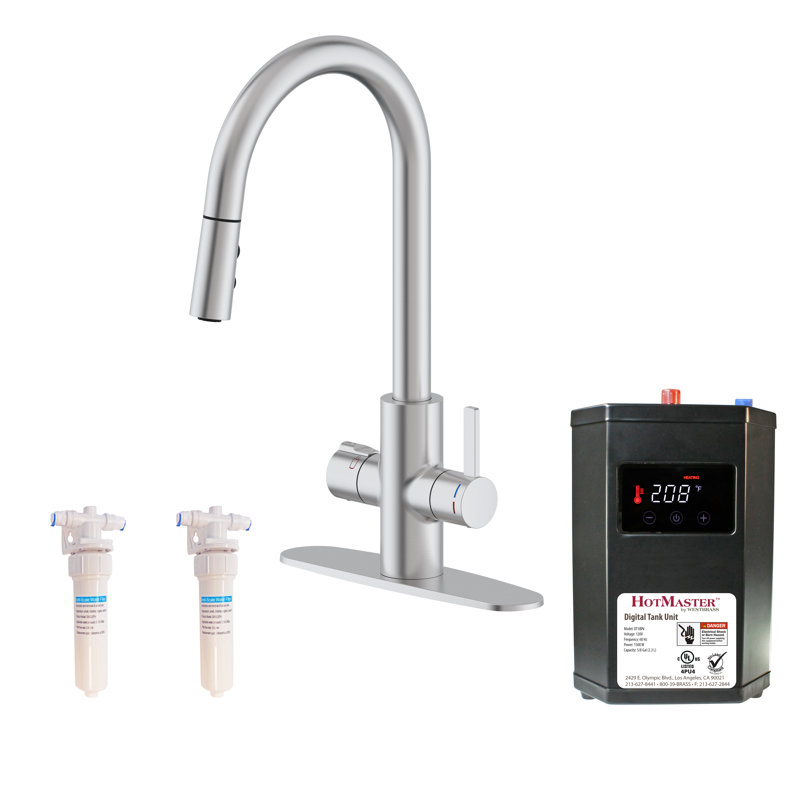 Robinet de cuisine à poignée simple HotMaster 4-en-1, Acier inoxydable