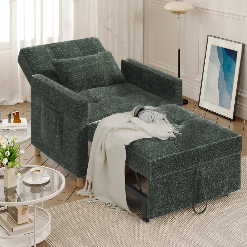 Beige Linen Convertible Sleeper Chair with Adjustable Backrest