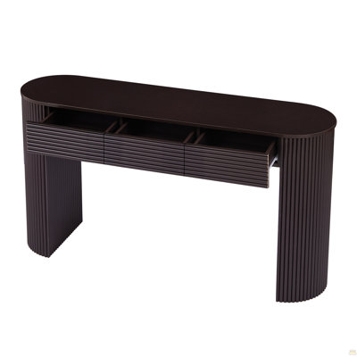 Retro Console Table with Storage, 3 Drawers, 1 Table-Leg Niche, Round Slat Aesthetic, Entryway, Living Room & Hallway, Espresso