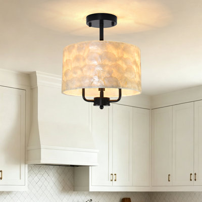 Luminaire plafonnier semi-encastré 3 lumières 11,81 po à 3 lumières en forme de coquille de Capiz, lustre côtier moderne près du hall d'entrée