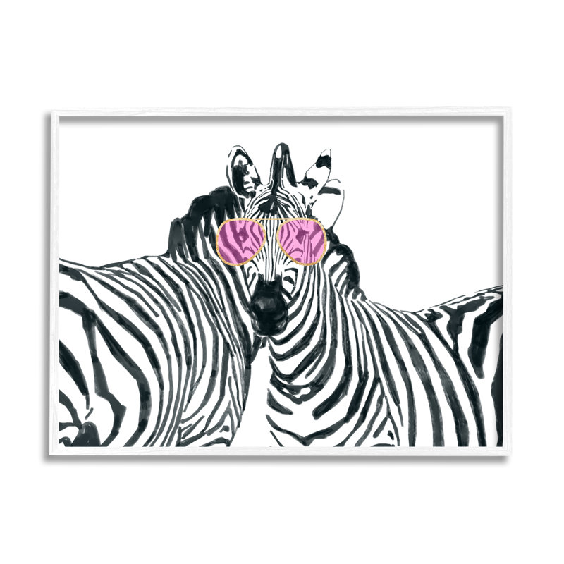 Zebra Safari Animal Pair Pink Sunglasses Wild Pattern - Floater Frame Print on Wood, 11" H x 14" W x 1.5" D