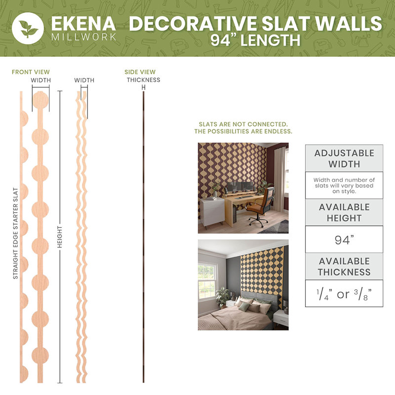 Ensemble de panneaux muraux décoratifs en bois Ozark, 94" H x 9" W x 0.37" D, Bouleau